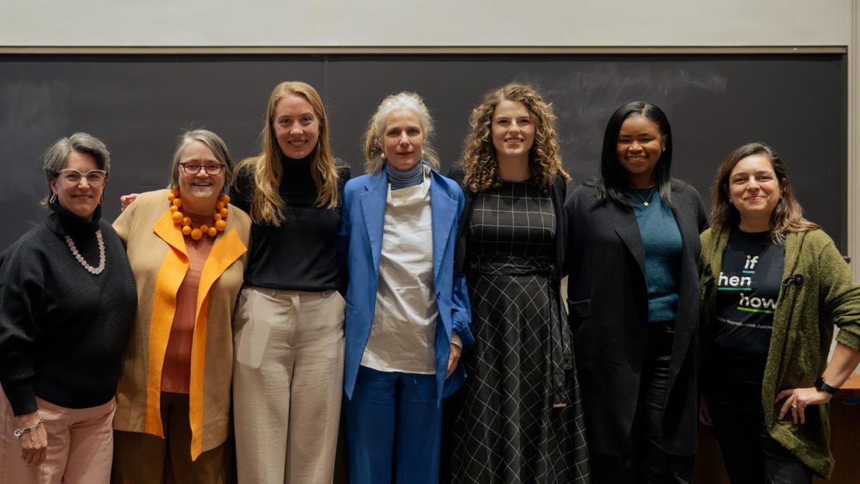 Group photo of Rebecca Gomperts, Heather Howard, Betsy Armstrong, Clarke Wheeler and students
